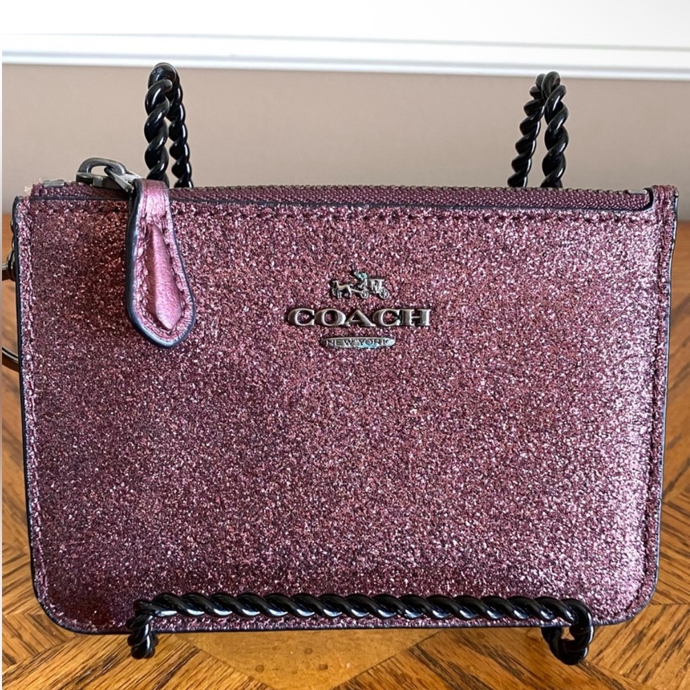 Coach Glitter Card holder with zipper closure color is metallic Cherry—GUC